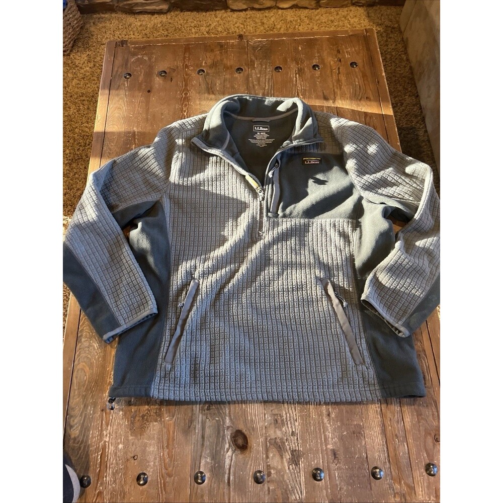 LL Bean Mountain Classic Windproof Fleece Mens XL Jacket Full Zip Waffle Knit